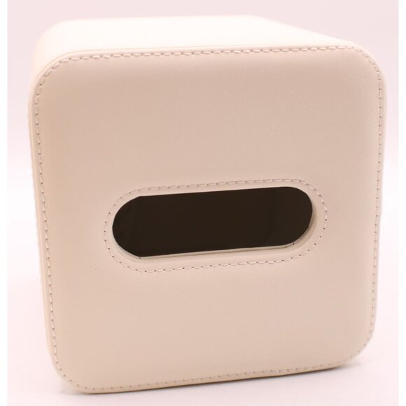 NEW Leather Beige Tissue Box Cover Square 5x6" Cream Ivory Neutral Minimalist - Picture 2 of 9